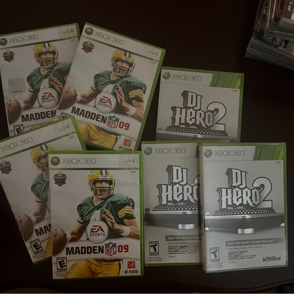 Lot of 7 Madden 09 and DJ Hero 2 Xbox 360 Game Bundle